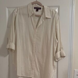 Gloria Vanderbilt Ivory  Blouse with gold threading size large